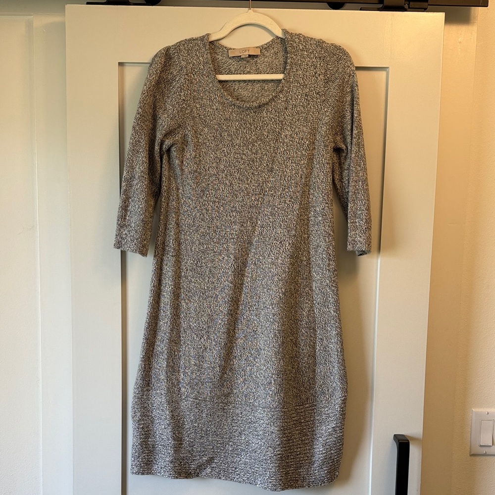 LOFT Gray Long Sleeve Knit Dress
